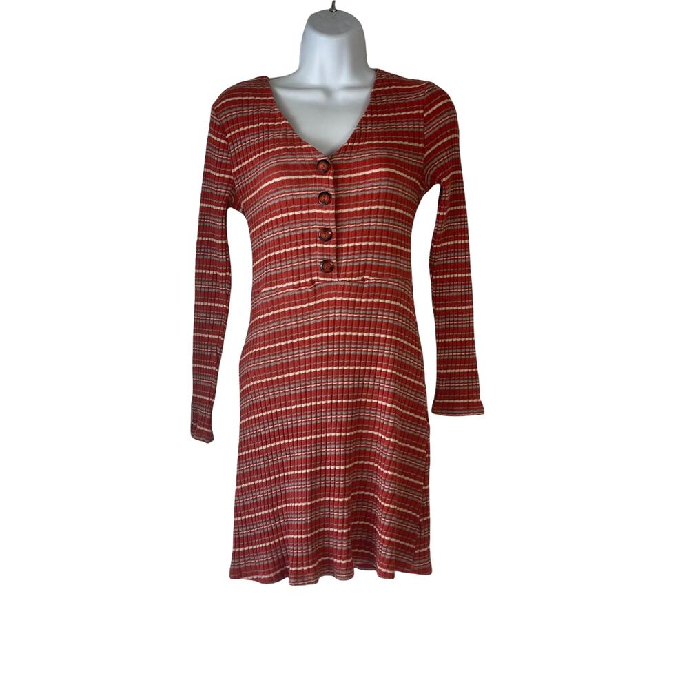Alya Size‎ Medium Orange Half Button Long Sleeve Sweater Dress 2010s Academia